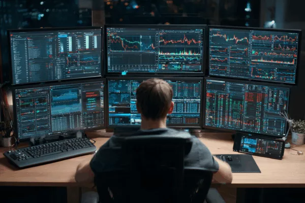 Expert devant des écrans de monitoring data et surveillance