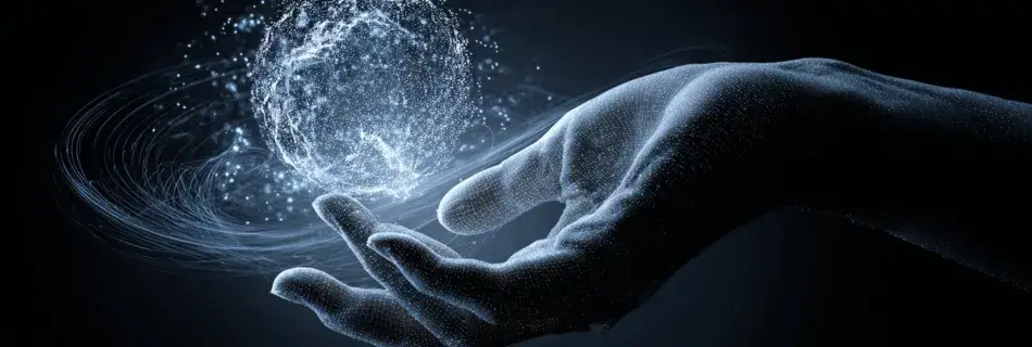 Main tenant une sphère d'énergie digitale lumineuse