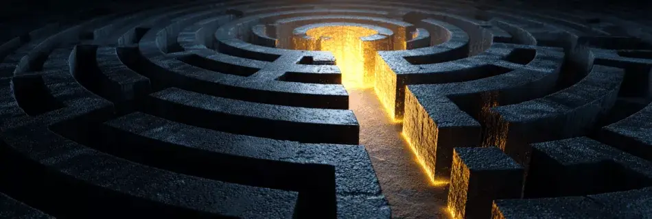 Labyrinthe avec chemin lumineux vers la solution stratégique