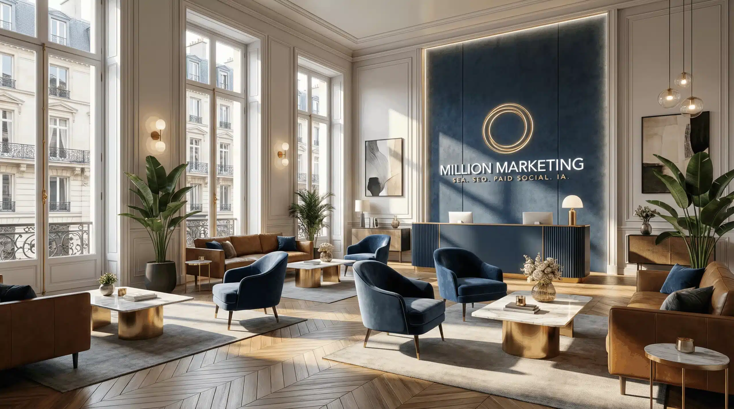 Premium coworking space illustrating the digital marketing agency in Paris