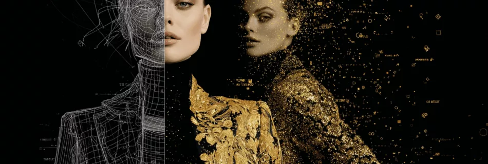 Visage conceptuel humain et technologique en poussière d'or