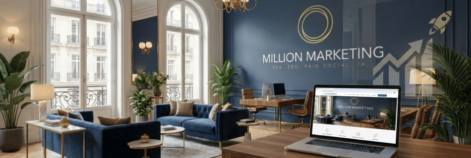 Intérieur des bureaux parisiens luxueux de l'agence Million Marketing