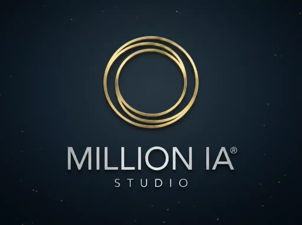 Million IA Studio logo, golden rings on a navy background