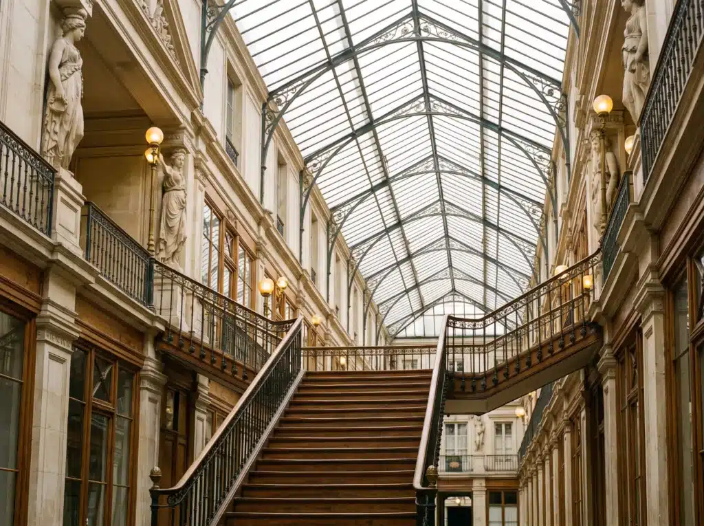 Escalier monumental et verrière du passage Pommeraye à Nantes